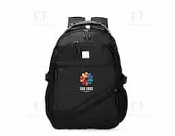 Mochila confeccionada em PVC Jacquard com mescla em seda, resistente à água, fechamento em zíper no compartimento principal e capacidade de até 23 litros. Possui uma placa metálica para personalização, três compartimentos frontais, dois bolsos laterais em tela de nylon e bolso traseiro para notebook de até 15,3 polegadas. Conta ainda com engates laterais ajustáveis, alça superior em plástico e silicone, alças acolchoadas, adaptadores USB e P2 e painel traseiro estofado. Acompanha capa protetora em tecido sintético.