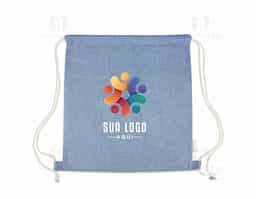 Sacola/mochila confeccionada em algodão mescla reciclado, gramatura 140g/m², com alças em algodão cru.