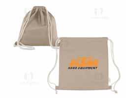 Sacola/mochila confeccionada em algodão mescla reciclado, gramatura 140g/m², com alças em algodão cru.