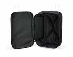 Mala de viagem expansível em ABS com bordas em poliéster que, ao ser expandida, comporta a capacidade máxima de 40 litros. Conta com forro interno em poliéster 210D, cinta compressora para roupas e placas rígidas em PVC que mantêm a armação da mala quando desdobrada. Dispõe ainda de duas rodinhas e alça retrátil em alumínio com puxador em plástico. Acompanha uma faixa em poliéster com seção elástica para envolver a mala dobrada.