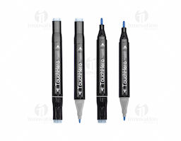 Kit com 24 canetas marcadoras feitas em plástico com pontas duplas: uma fina e outra chanfrada grossa. Acompanham bolsa com alça e fechamento em zíper para transporte.